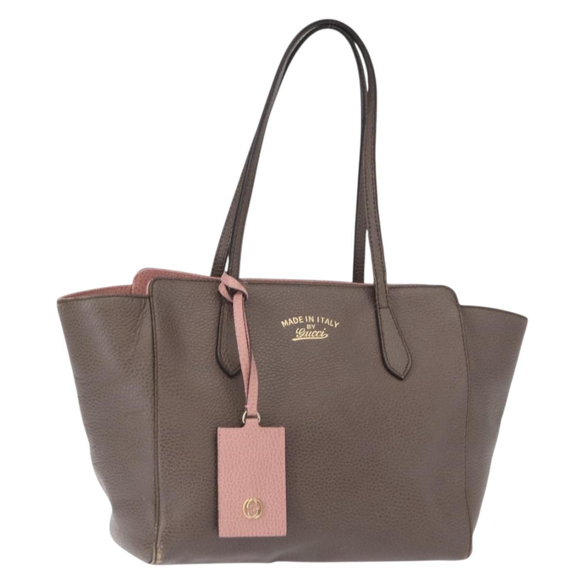 Gucci Swing Tote Bag Leather Gray Gold 354408 Auth 148695